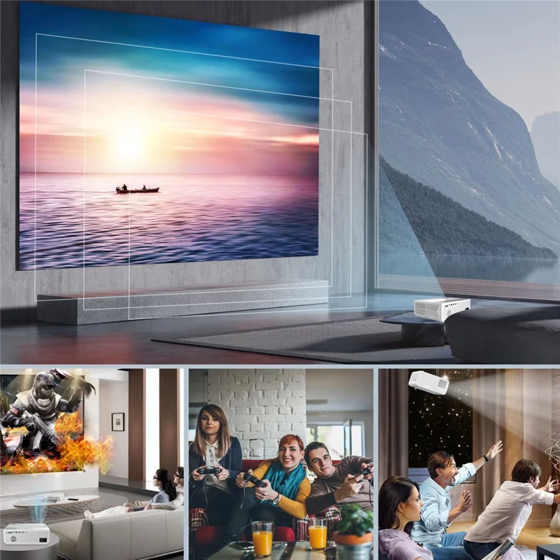 E600S LED Projector Home Theater Full HD 1080P Projector Built-In Hi-Fi Speaker (Sync Screen Edition) - US Plug