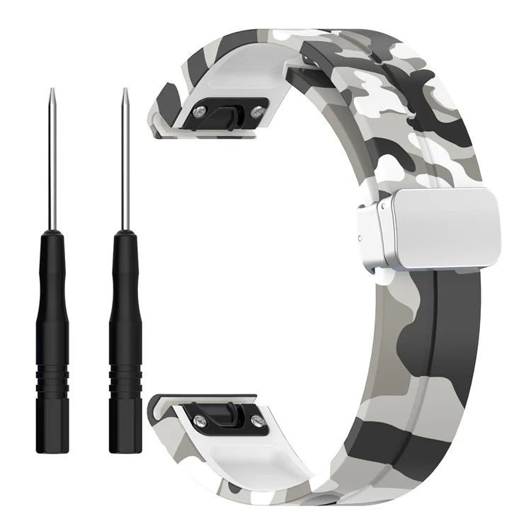 Pour Garmin Fenix 7S / 6S Pro / 5S Plus / Instinct 2S Camouflage Watch Bands Silver Buckle 20mm Sports Strap - Camo White