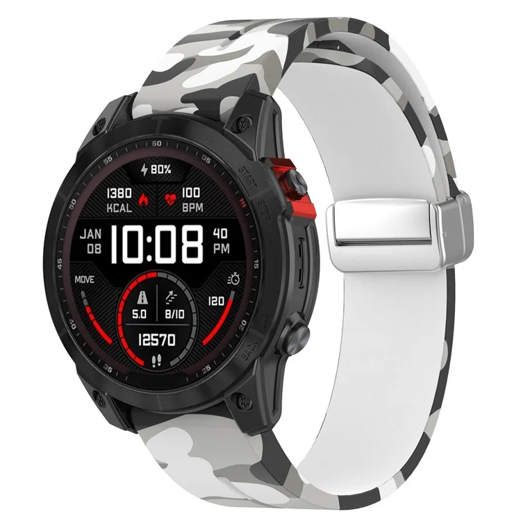 Pour Garmin Fenix 7S / 6S Pro / 5S Plus / Instinct 2S Camouflage Watch Bands Silver Buckle 20mm Sports Strap - Camo White