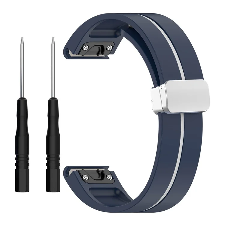 Para Garmin Fenix 7S / 6S Pro / 5S Plus / Instinct 2S Pulseiras de Relógio de Silicone com Fivela de Prata 20mm Listras Bicolores - Azul Meia-Noite+Branco