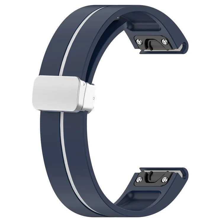 Para Garmin Fenix 7S / 6S Pro / 5S Plus / Instinct 2S Pulseiras de Relógio de Silicone com Fivela de Prata 20mm Listras Bicolores - Azul Meia-Noite+Branco