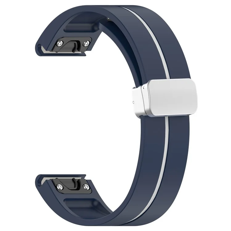 Para Garmin Fenix 7S / 6S Pro / 5S Plus / Instinct 2S Pulseiras de Relógio de Silicone com Fivela de Prata 20mm Listras Bicolores - Azul Meia-Noite+Branco