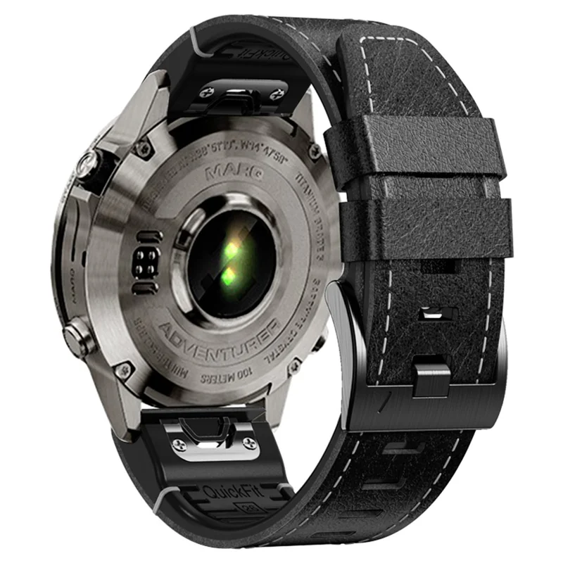 Für Garmin Fenix 7 / Forerunner 965 / 955 / 945 / 935 Uhrenarmband Leder+Silikon Armband - Schwarz