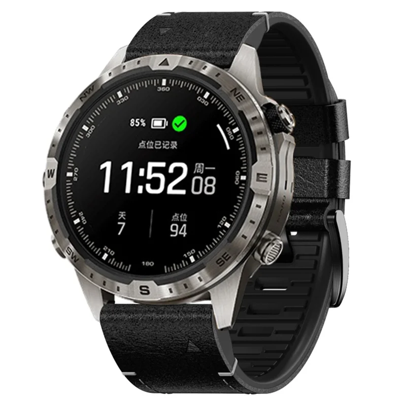 Für Garmin Fenix 7 / Forerunner 965 / 955 / 945 / 935 Uhrenarmband Leder+Silikon Armband - Schwarz