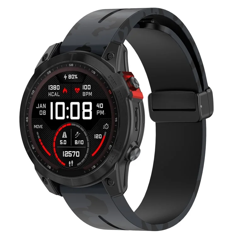 Per Garmin Fenix 7 / Forerunner 965 / 955 / 945 / 935 Watch Band Black Buckle 22mm Camouflage Wriststrap - Camo Grey