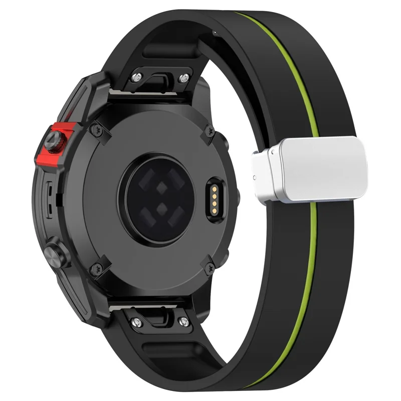 For Garmin Fenix 7 / Forerunner 965 / 955 / 945 / 935 Watch Band Dual Color 22mm Strap with Silver Buckle - Black+Lime