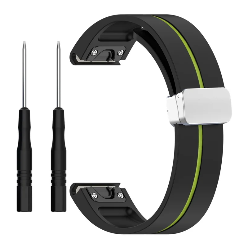For Garmin Fenix 7 / Forerunner 965 / 955 / 945 / 935 Watch Band Dual Color 22mm Strap with Silver Buckle - Black+Lime