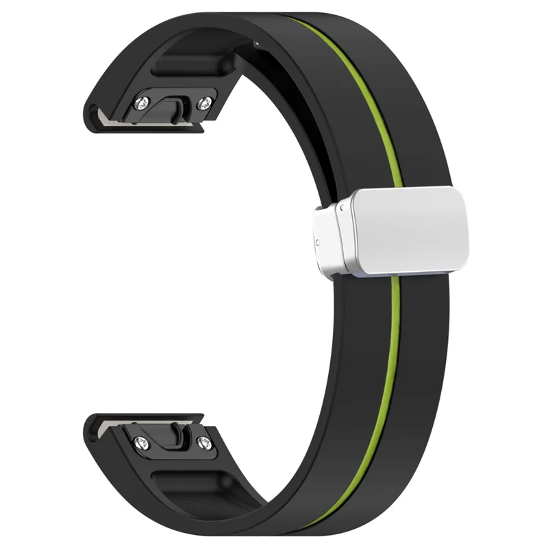 For Garmin Fenix 7 / Forerunner 965 / 955 / 945 / 935 Watch Band Dual Color 22mm Strap with Silver Buckle - Black+Lime