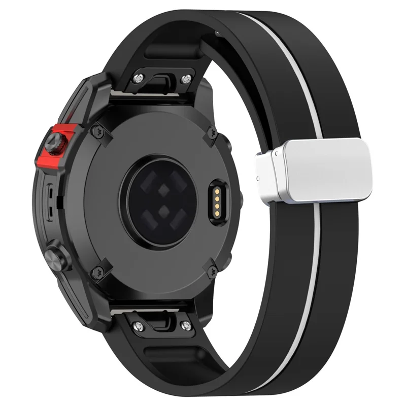 For Garmin Fenix 7 / Forerunner 965 / 955 / 945 / 935 Watch Band Dual Color 22mm Strap with Silver Buckle - Black+White