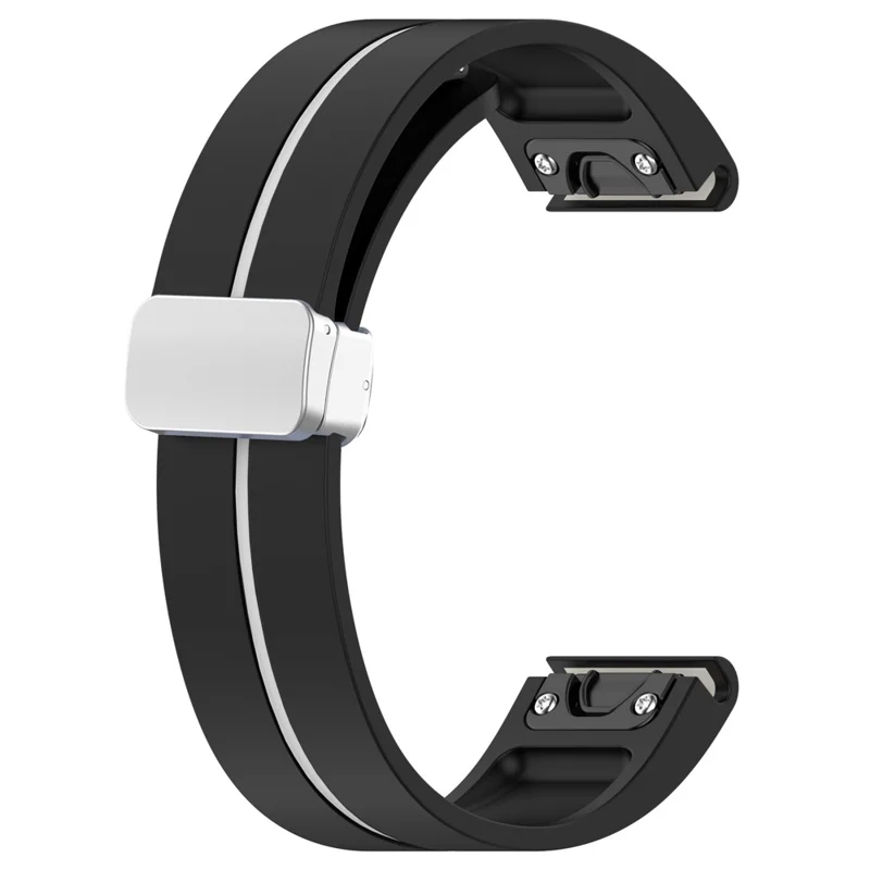 For Garmin Fenix 7 / Forerunner 965 / 955 / 945 / 935 Watch Band Dual Color 22mm Strap with Silver Buckle - Black+White