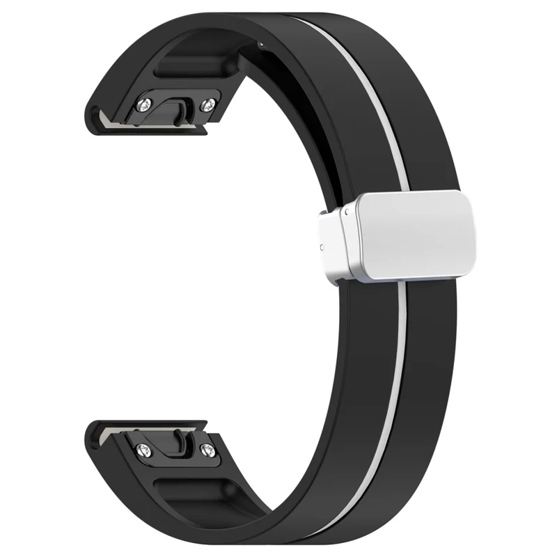 For Garmin Fenix 7 / Forerunner 965 / 955 / 945 / 935 Watch Band Dual Color 22mm Strap with Silver Buckle - Black+White