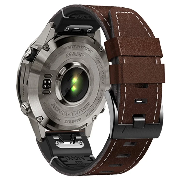 Pour Garmin Tactix 7 Pro / Fenix 7X / 6X / 6X Pro / 5X Plus Bracelet de montre Cuir enduit en silicone Bracelet de poignet - Café