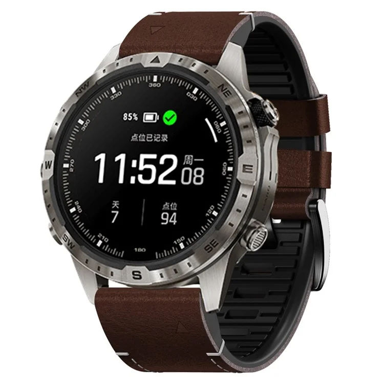 Pour Garmin Tactix 7 Pro / Fenix 7X / 6X / 6X Pro / 5X Plus Bracelet de montre Cuir enduit en silicone Bracelet de poignet - Café