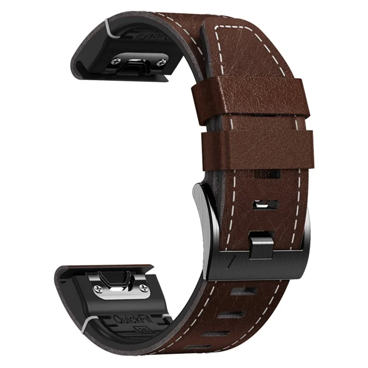 Pour Garmin Tactix 7 Pro / Fenix 7X / 6X / 6X Pro / 5X Plus Bracelet de montre Cuir enduit en silicone Bracelet de poignet - Café
