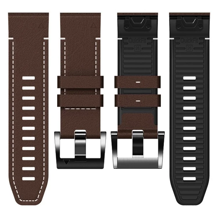 Pour Garmin Tactix 7 Pro / Fenix 7X / 6X / 6X Pro / 5X Plus Bracelet de montre Cuir enduit en silicone Bracelet de poignet - Café