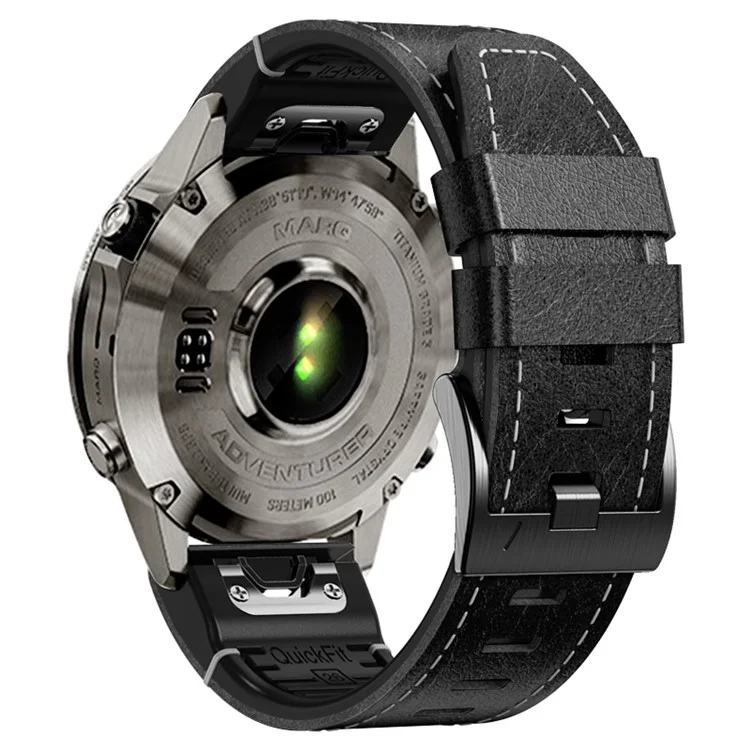 Para Garmin Tactix 7 Pro / Fenix 7X / 6X / 6X Pro / 5X Plus Watch Strap Leather Coated Silicone Wrist Band - Preto