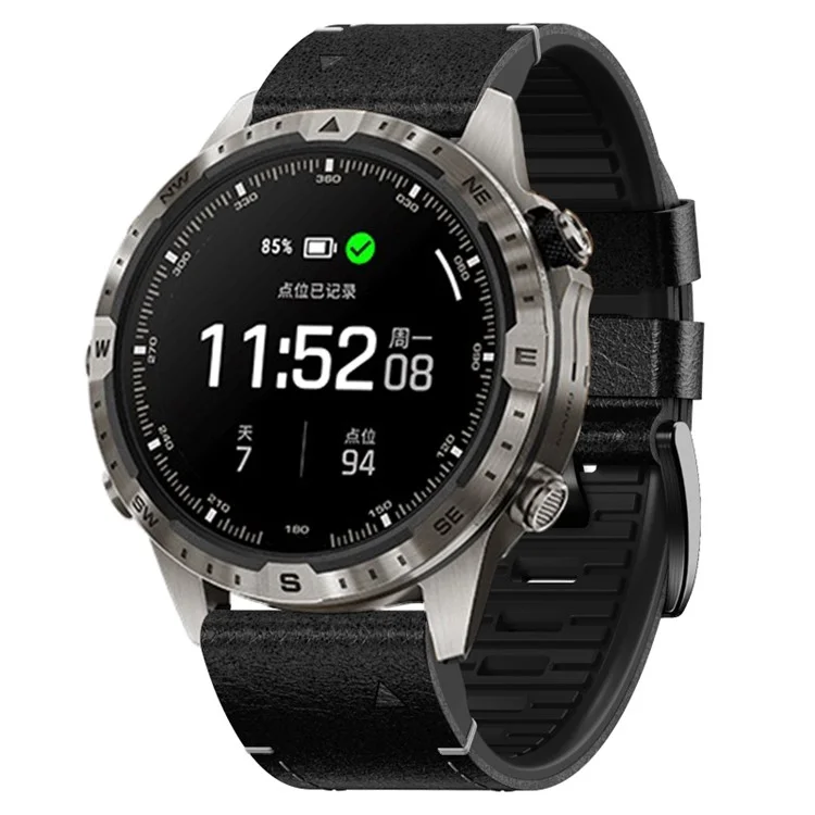 Para Garmin Tactix 7 Pro / Fenix 7X / 6X / 6X Pro / 5X Plus Watch Strap Leather Coated Silicone Wrist Band - Preto