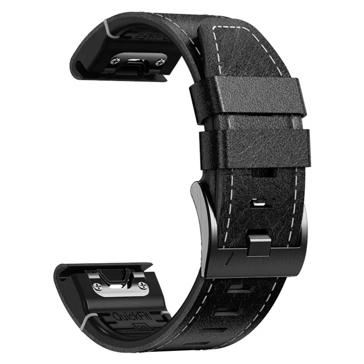 Para Garmin Tactix 7 Pro / Fenix 7X / 6X / 6X Pro / 5X Plus Watch Strap Leather Coated Silicone Wrist Band - Preto
