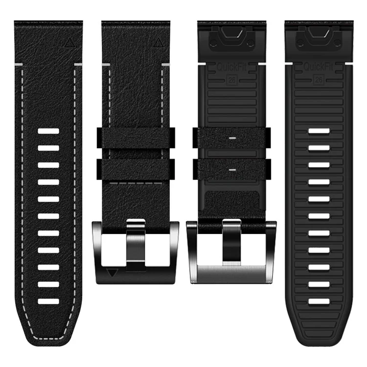 Para Garmin Tactix 7 Pro / Fenix 7X / 6X / 6X Pro / 5X Plus Watch Strap Leather Coated Silicone Wrist Band - Preto