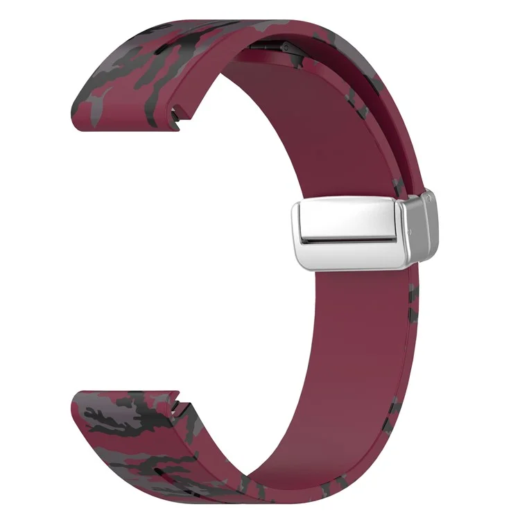 Für Garmin Tactix 7 Pro / Fenix 7X / 6X / 6X Pro / 5X Plus Silikon-Uhrenarmband 26mm Silberschnalle Armband - Camouflage Weinrot