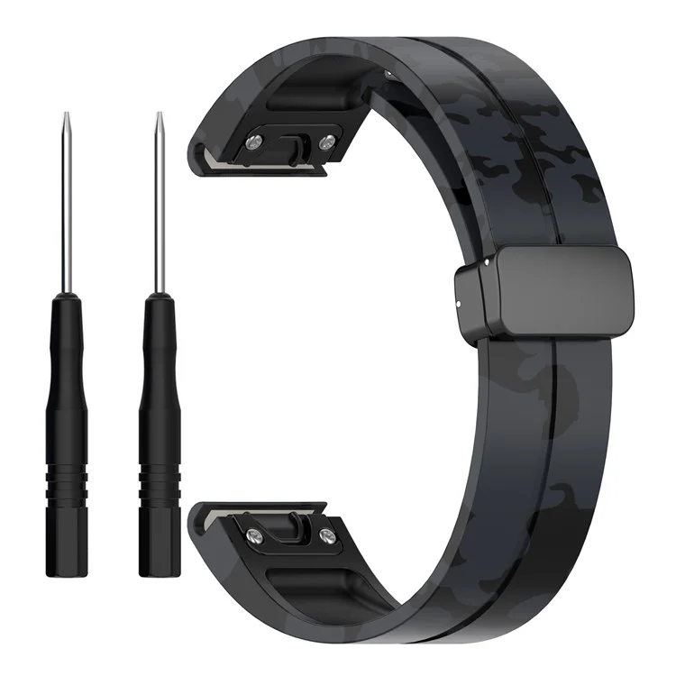 For Garmin Tactix 7 Pro / Fenix 7X / 6X / 6X Pro / 5X Plus Black Buckle Watch Band 26mm Silicone Strap - Camo Grey