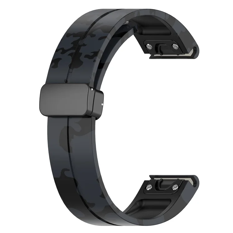 For Garmin Tactix 7 Pro / Fenix 7X / 6X / 6X Pro / 5X Plus Black Buckle Watch Band 26mm Silicone Strap - Camo Grey