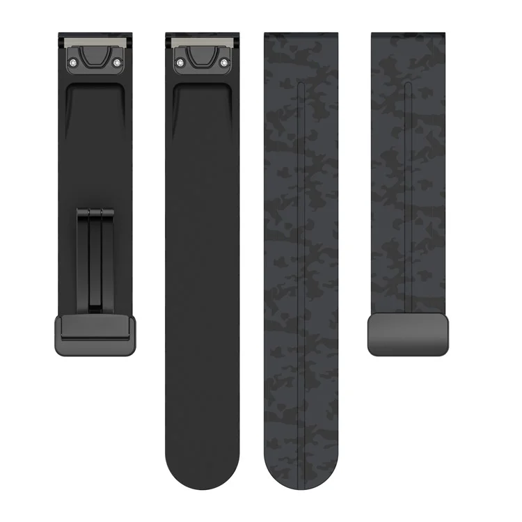 For Garmin Tactix 7 Pro / Fenix 7X / 6X / 6X Pro / 5X Plus Black Buckle Watch Band 26mm Silicone Strap - Camo Grey