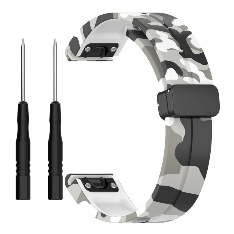 For Garmin Tactix 7 Pro / Fenix 7X / 6X / 6X Pro / 5X Plus Black Buckle Watch Band 26mm Silicone Strap - Camo White