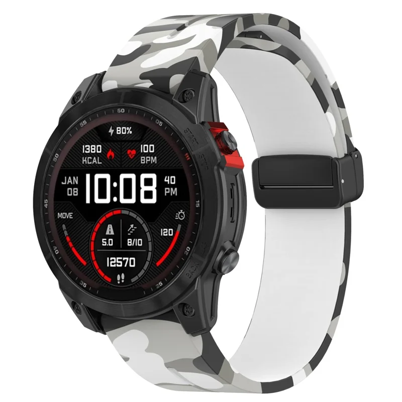 For Garmin Tactix 7 Pro / Fenix 7X / 6X / 6X Pro / 5X Plus Black Buckle Watch Band 26mm Silicone Strap - Camo White