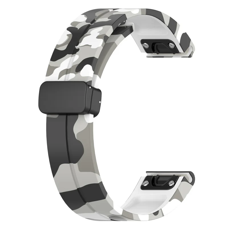 For Garmin Tactix 7 Pro / Fenix 7X / 6X / 6X Pro / 5X Plus Black Buckle Watch Band 26mm Silicone Strap - Camo White