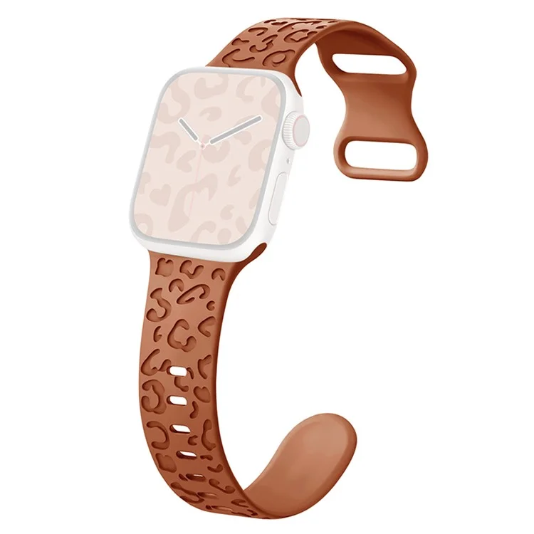 Pour Apple Watch Series 10 46mm / Ultra 2 Ultra 49mm / Série 9 8 7 45mm / 6 5 4 SE (2023) SE (2022) SE 44mm / 3 2 1 42mm Bracelet de Montre Silicone Motif Léopard - Tan