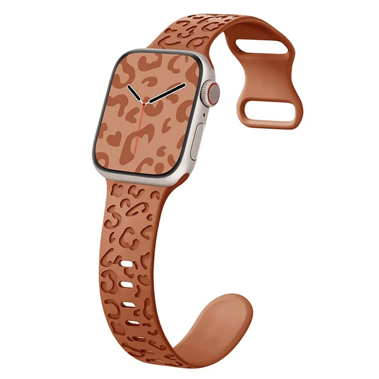 Pour Apple Watch Series 10 46mm / Ultra 2 Ultra 49mm / Série 9 8 7 45mm / 6 5 4 SE (2023) SE (2022) SE 44mm / 3 2 1 42mm Bracelet de Montre Silicone Motif Léopard - Tan