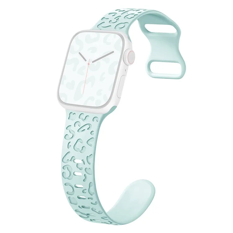 Bracelet de montre pour Apple Watch Series 10 42 mm / 9 8 7 41 mm / SE (2023) SE (2022) SE 6 5 4 40 mm / 3 2 1 38 mm Motif léopard Bracelet de montre en silicone - Turquoise