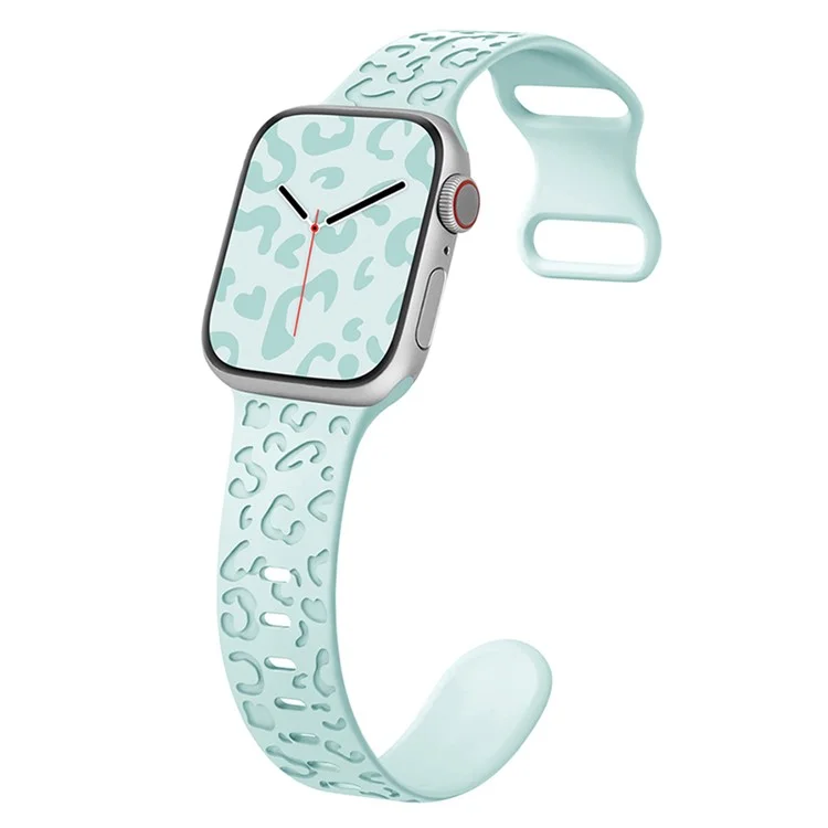 Bracelet de montre pour Apple Watch Series 10 42 mm / 9 8 7 41 mm / SE (2023) SE (2022) SE 6 5 4 40 mm / 3 2 1 38 mm Motif léopard Bracelet de montre en silicone - Turquoise