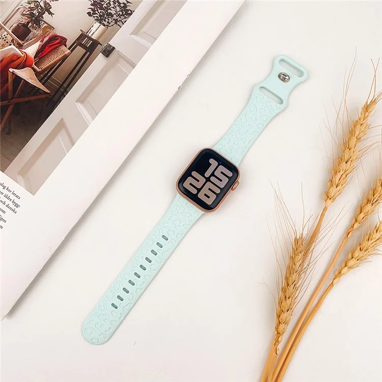 Bracelet de montre pour Apple Watch Series 10 42 mm / 9 8 7 41 mm / SE (2023) SE (2022) SE 6 5 4 40 mm / 3 2 1 38 mm Motif léopard Bracelet de montre en silicone - Turquoise