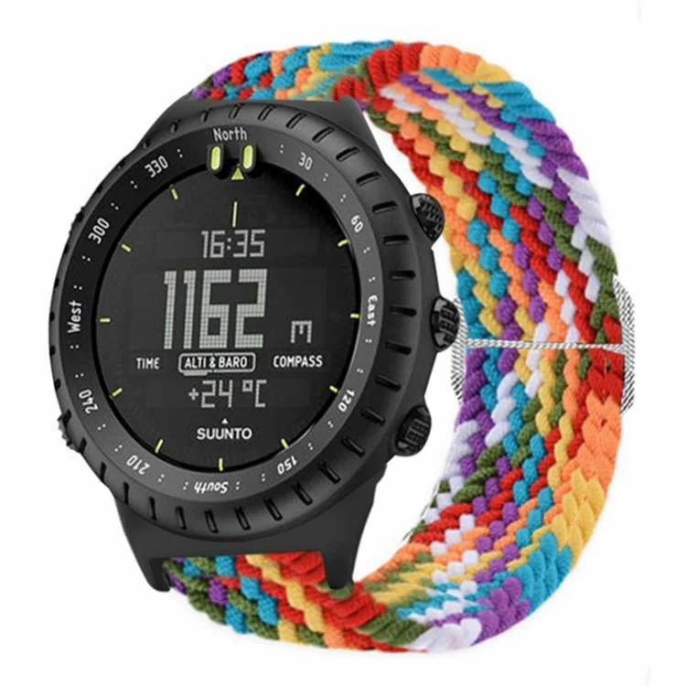 For Suunto Core Watch Band Stretchy 22mm Soft Nylon Elastic Braided Strap - Rainbow