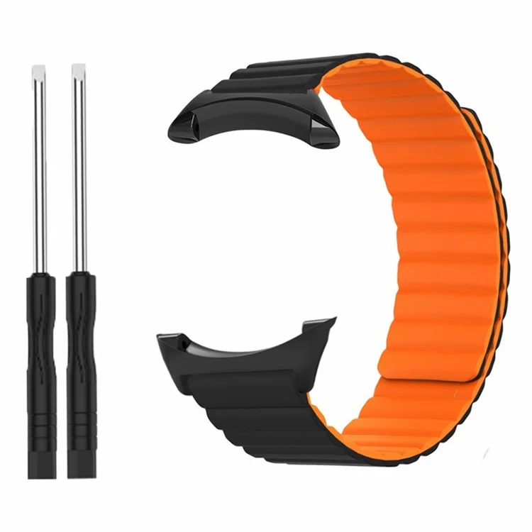 For Suunto Core Magnetic Watch Band 22mm Skin-Friendly Silicone Strap - Black+Orange