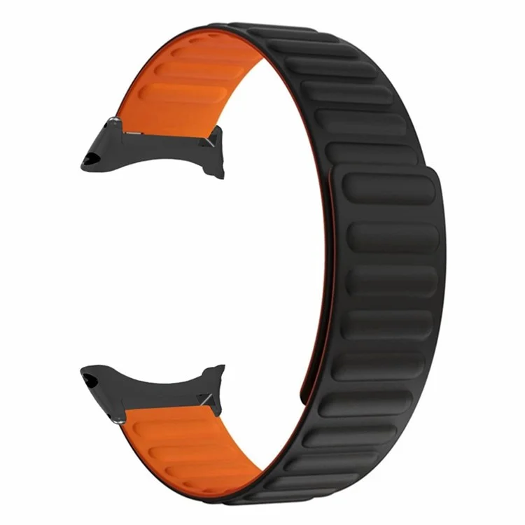 For Suunto Core Magnetic Watch Band 22mm Skin-Friendly Silicone Strap - Black+Orange