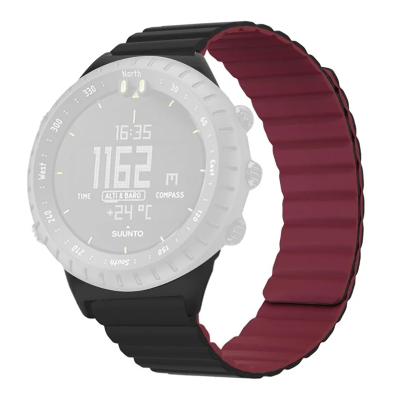 For Suunto Core Magnetic Watch Band 22mm Skin-Friendly Silicone Strap - Black+Wine Red