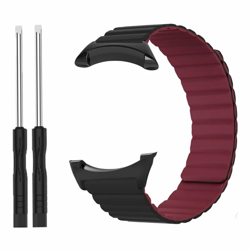 For Suunto Core Magnetic Watch Band 22mm Skin-Friendly Silicone Strap - Black+Wine Red