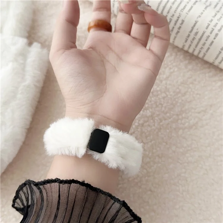 22mm Smart Watch Winter Plush Replacement Strap Magnetic Buckle Wrist Band - White