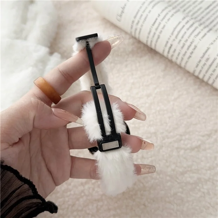 22mm Smart Watch Winter Plush Replacement Strap Magnetic Buckle Wrist Band - White