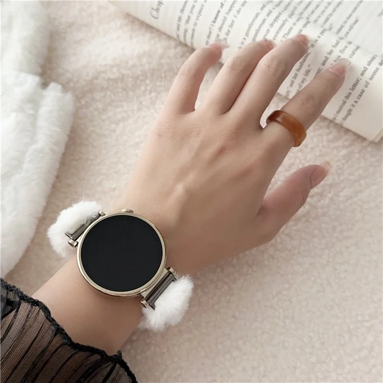 22mm Smart Watch Winter Plush Replacement Strap Magnetic Buckle Wrist Band - White