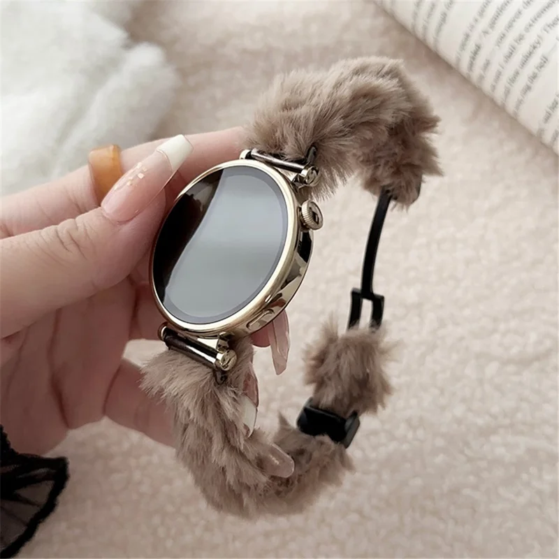 22mm Smart Watch Winter Plush Replacement Strap Magnetic Buckle Wrist Band - Khaki