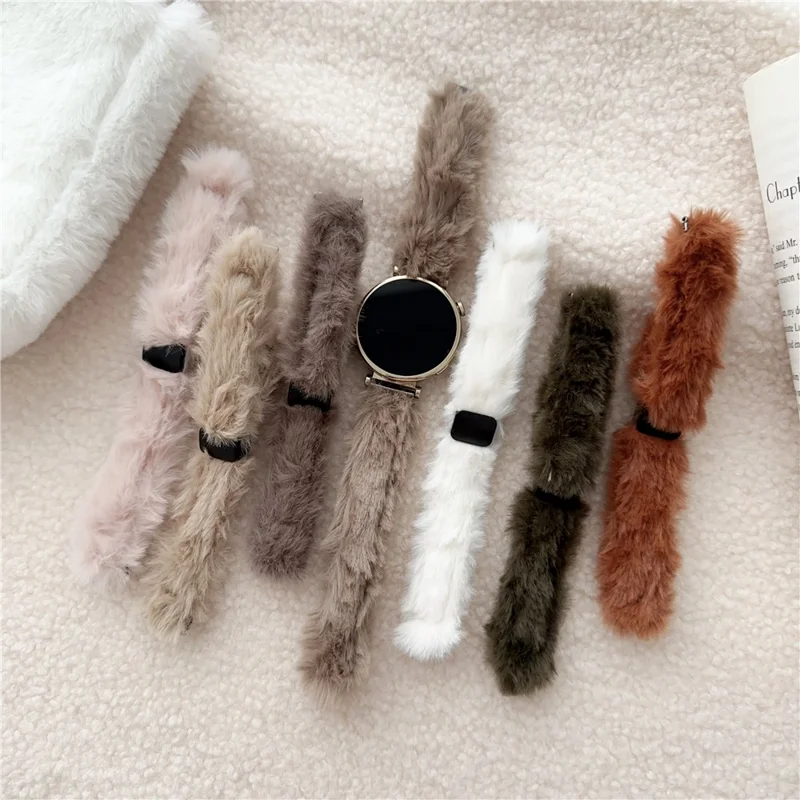 22mm Smart Watch Winter Plush Replacement Strap Magnetic Buckle Wrist Band - Khaki