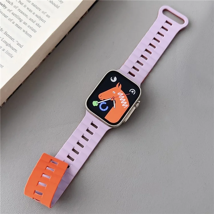 For Apple Watch Series 10 46mm / Ultra 2 Ultra 49mm /  Series 9 8 7 45mm / 6 5 4 SE (2023) SE (2022) SE 44mm / 3 2 1 42mm Bands Magnetic Watch Strap - Purple+Orange