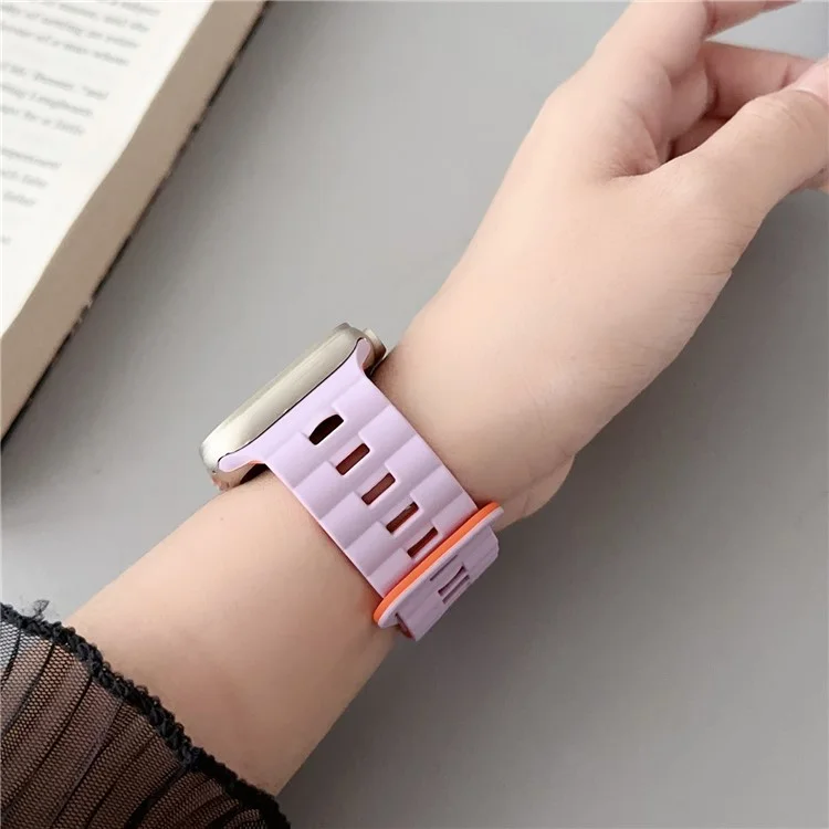 For Apple Watch Series 10 46mm / Ultra 2 Ultra 49mm /  Series 9 8 7 45mm / 6 5 4 SE (2023) SE (2022) SE 44mm / 3 2 1 42mm Bands Magnetic Watch Strap - Purple+Orange