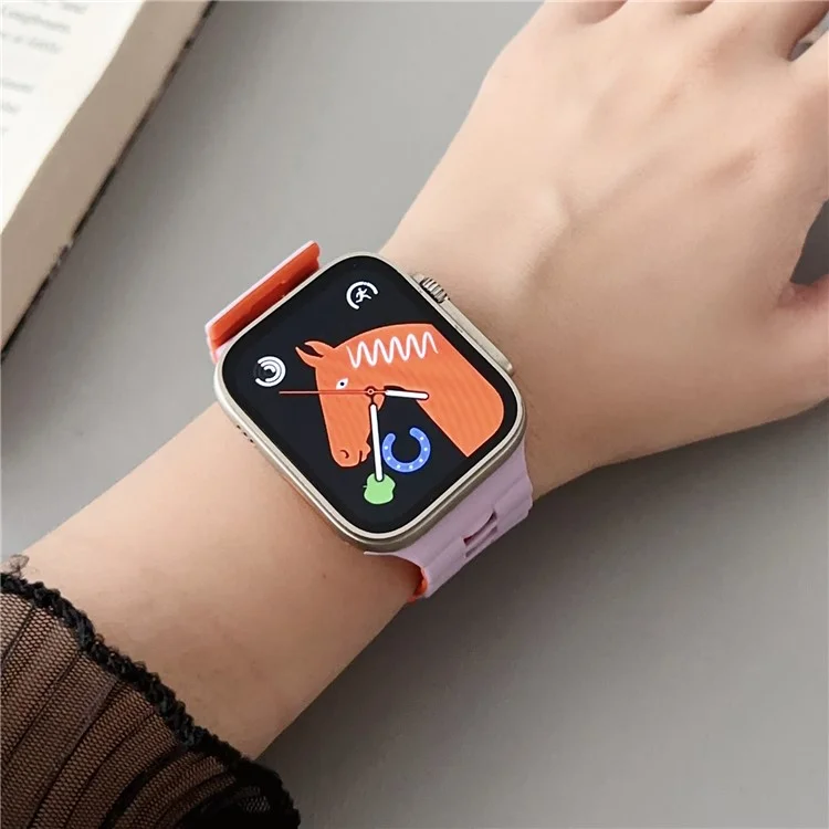 For Apple Watch Series 10 46mm / Ultra 2 Ultra 49mm /  Series 9 8 7 45mm / 6 5 4 SE (2023) SE (2022) SE 44mm / 3 2 1 42mm Bands Magnetic Watch Strap - Purple+Orange