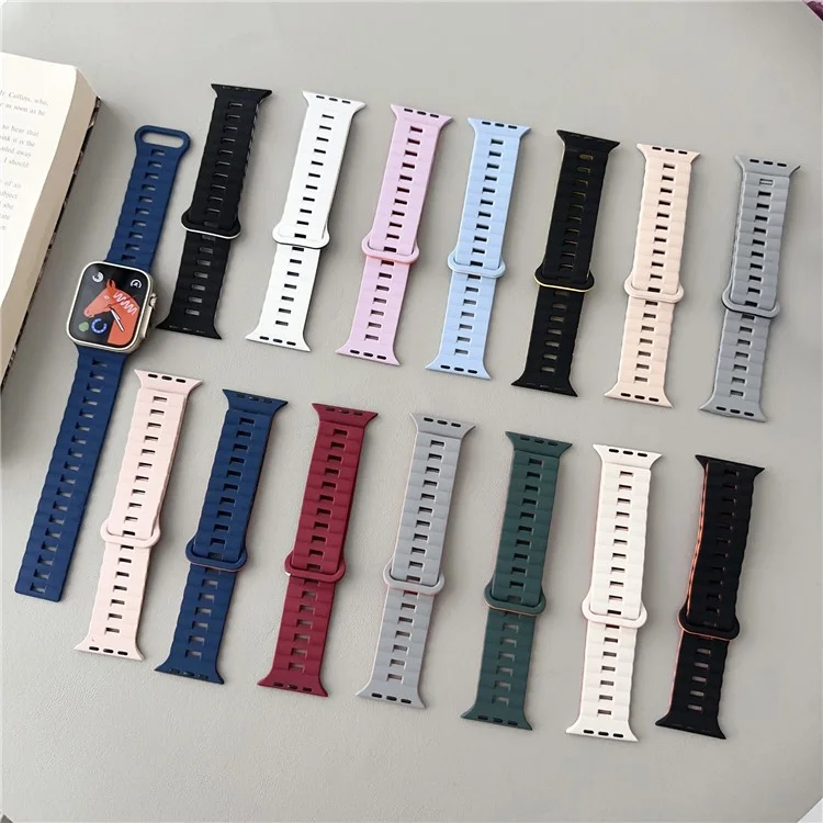 For Apple Watch Series 10 46mm / Ultra 2 Ultra 49mm /  Series 9 8 7 45mm / 6 5 4 SE (2023) SE (2022) SE 44mm / 3 2 1 42mm Bands Magnetic Watch Strap - Purple+Orange