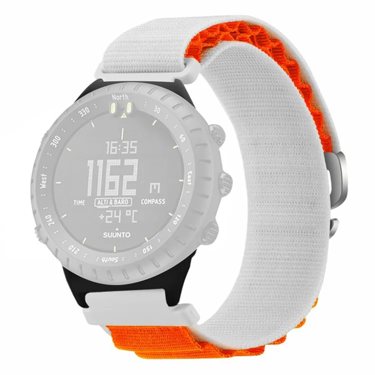 For Suunto Core Watch Band 22mm Nylon Loop Adjustable Wrist Strap with Connector - White+Orange